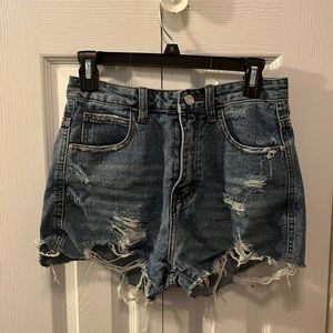 blue jean distressed shorts